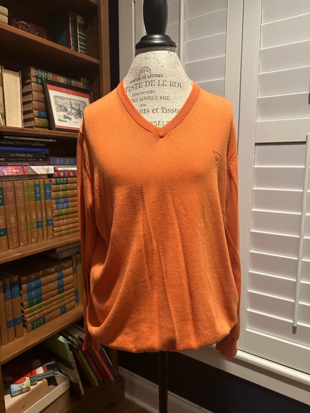 Barbour Men's Orange V-Neck Knit Sweater